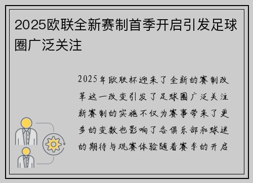 2025欧联全新赛制首季开启引发足球圈广泛关注 2025欧联全新赛制首季开启引发足球圈广泛关注